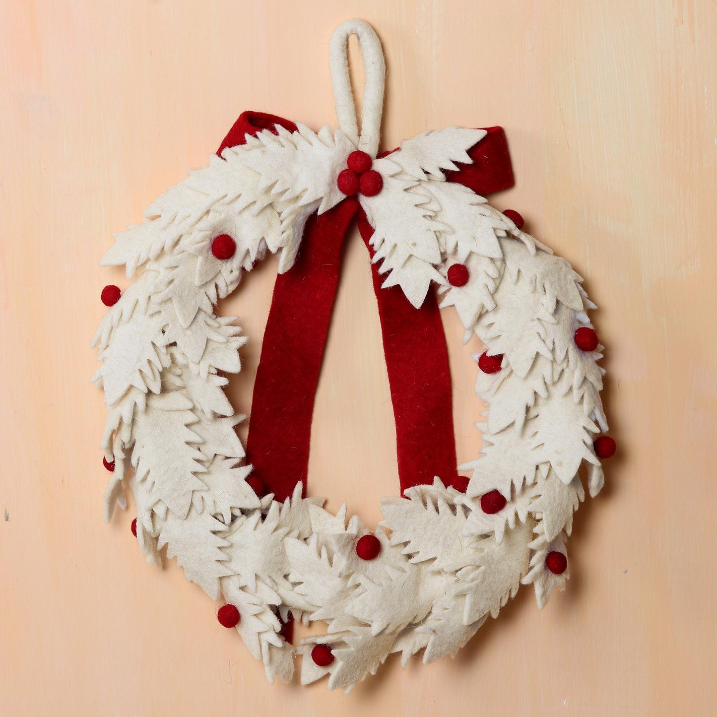 Christmas Essence Handmade Ivory Wool Christmas Wreath