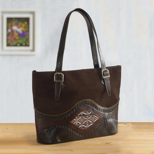 Inca Memories Dark Brown Suede and Leather Tote Bag