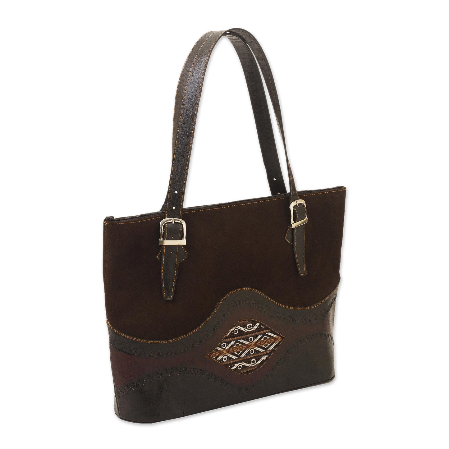 Inca Memories Dark Brown Suede and Leather Tote Bag