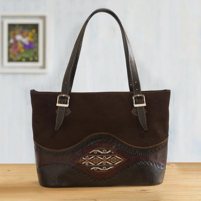 Inca Memories Dark Brown Suede and Leather Tote Bag