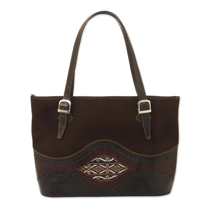 Inca Memories Dark Brown Suede and Leather Tote Bag