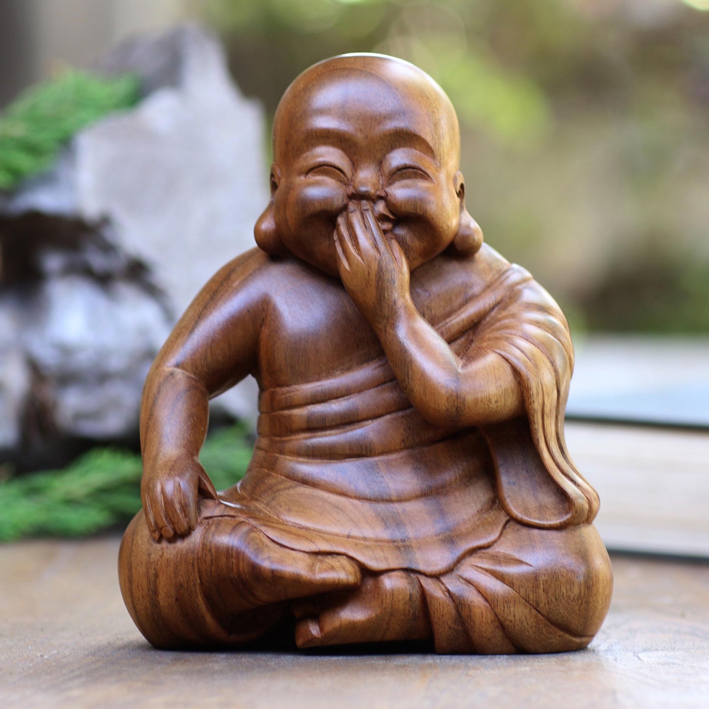 Laughing Chinese Buddha Laughing Chinese Buddha Suar Wood Statuette