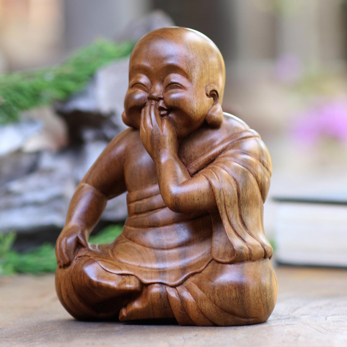 Laughing Chinese Buddha Laughing Chinese Buddha Suar Wood Statuette