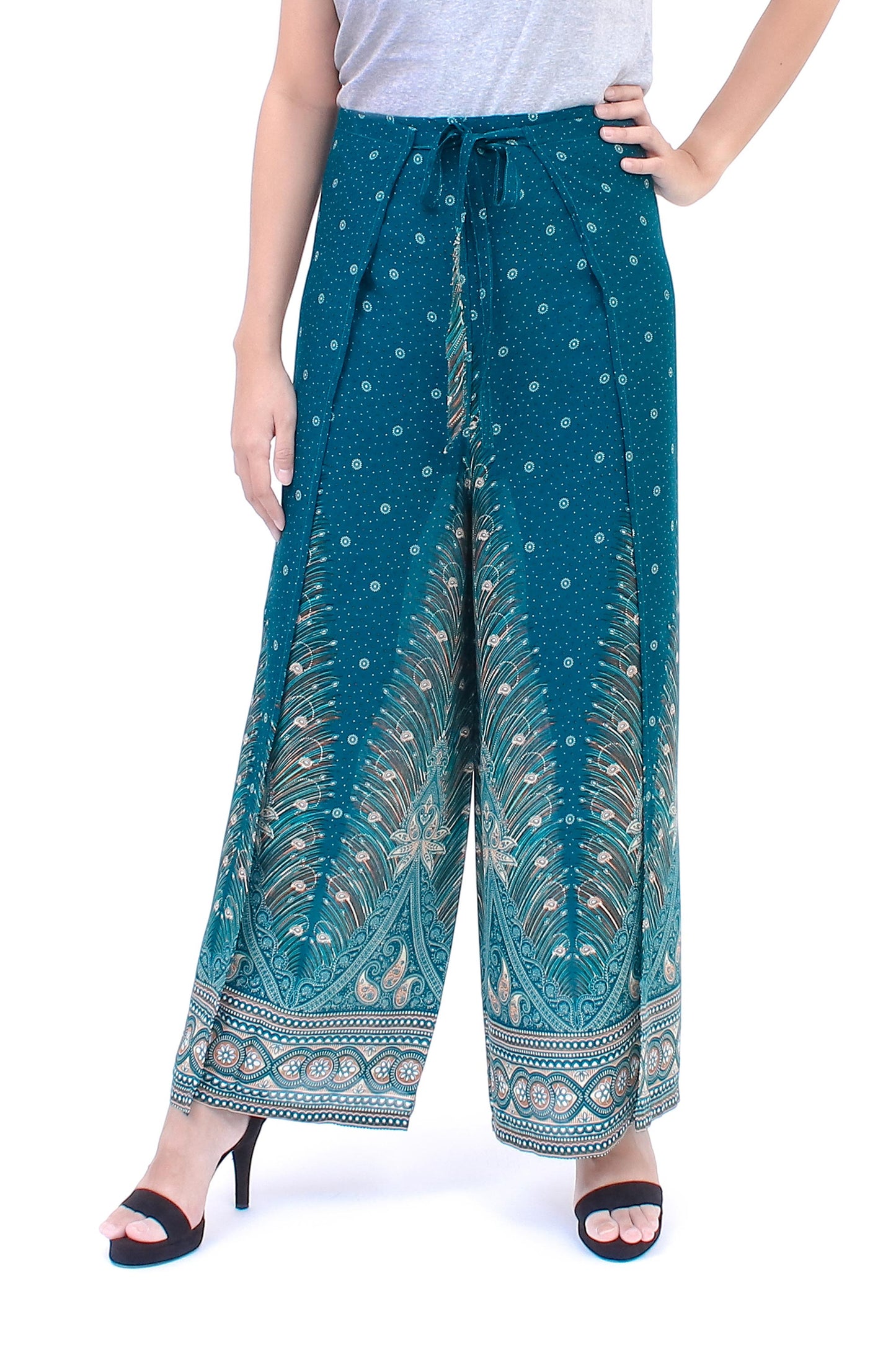 Summer Chill in Teal Artisan Made Rayon Wrap Paisley Floral Wrap Pants