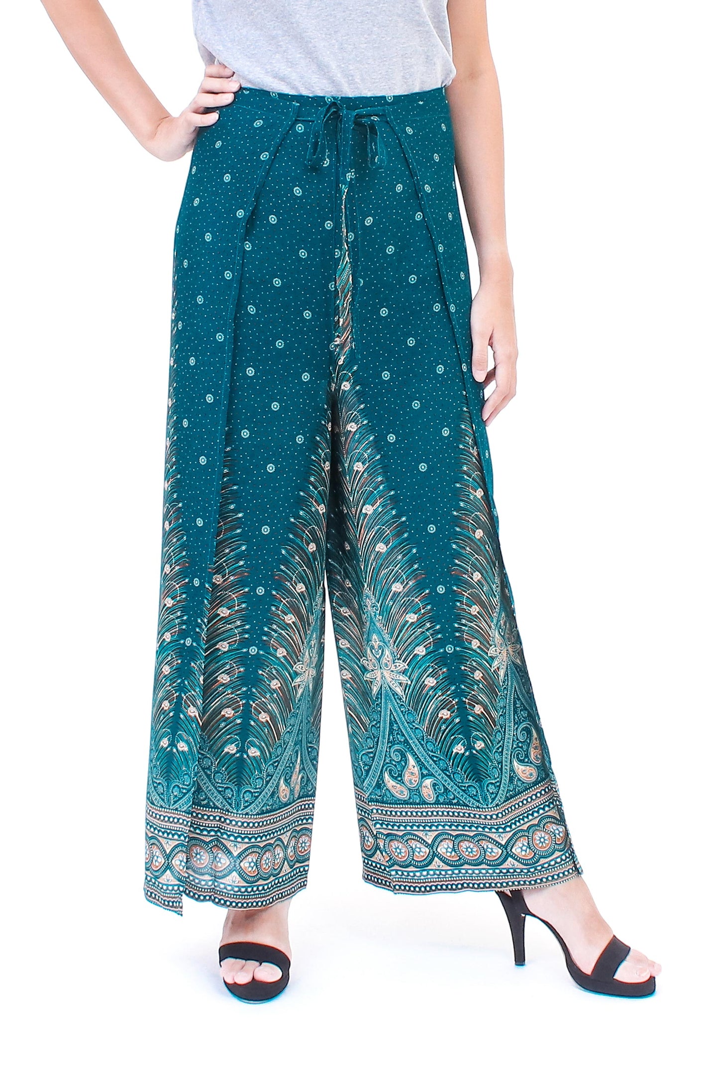 Summer Chill in Teal Artisan Made Rayon Wrap Paisley Floral Wrap Pants