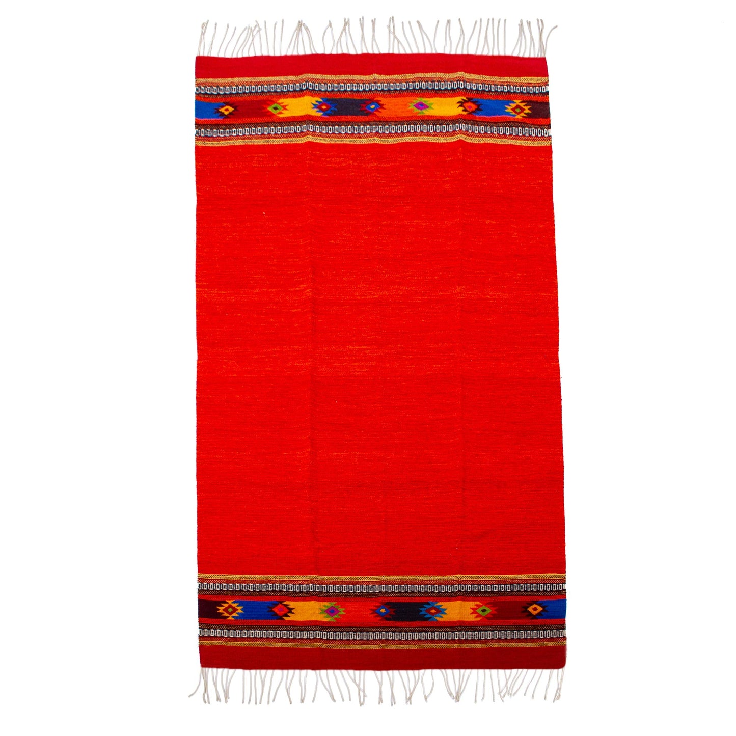 Red Stars Zapotec Bright Red Wool Rug Hand Loomed in Oaxaca (4x6.5)