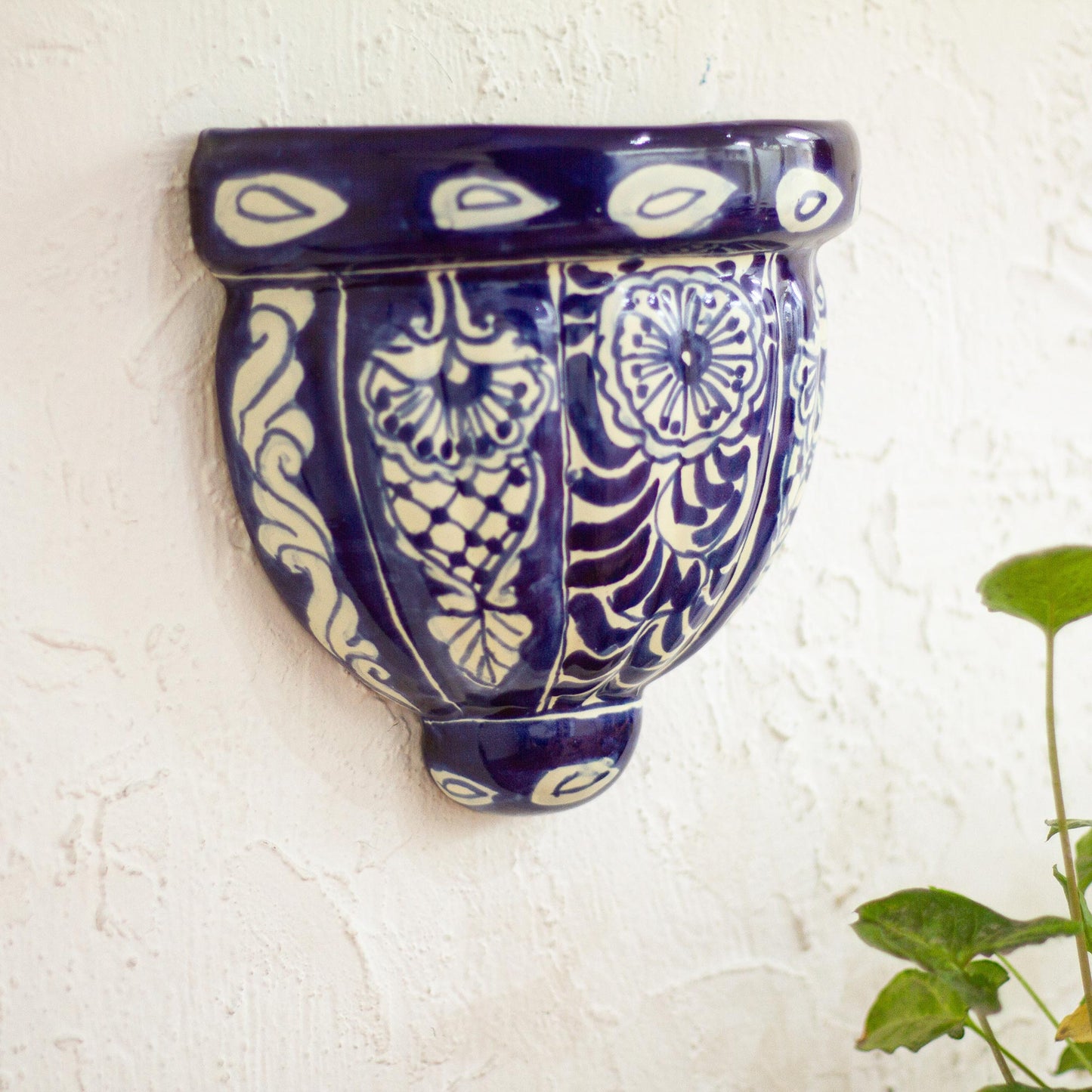 Guanajuato Blues Cobalt Blue and White Ceramic Wall Planter