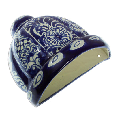 Guanajuato Blues Cobalt Blue and White Ceramic Wall Planter