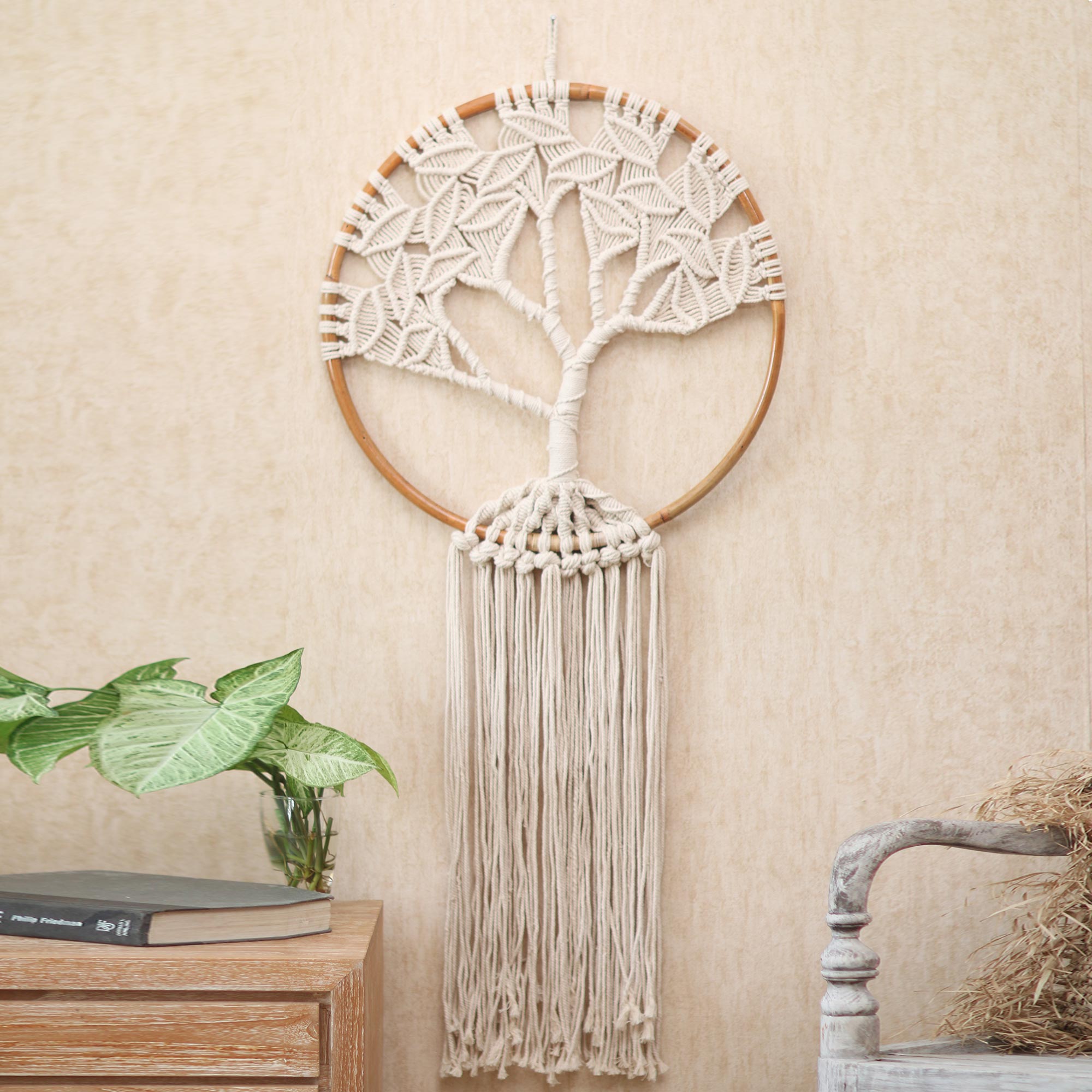 Tree Branch Macrame NOVICA Deep Roots, Strong Branches Handcrafted Ivory Macrame Tree Wall ...