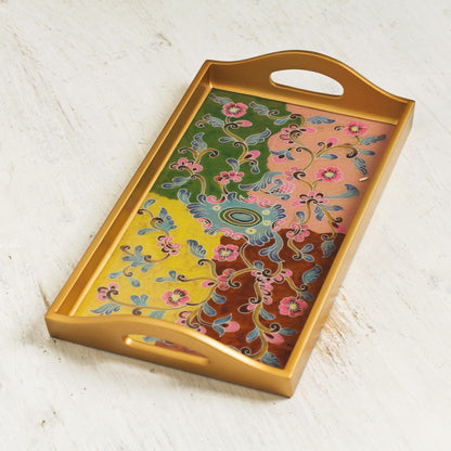 Miraflores Flora Reverse-Painted Glass Floral Tray