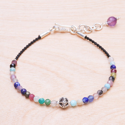 Rainbow Sunset Multi-Gemstone Beaded Cord Bracelet with Karen Silver