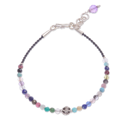 Rainbow Sunset Multi-Gemstone Beaded Cord Bracelet with Karen Silver