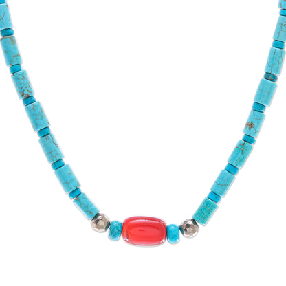 Summer Morning Carnelian and Reconstituted Turquoise Beaded Necklace