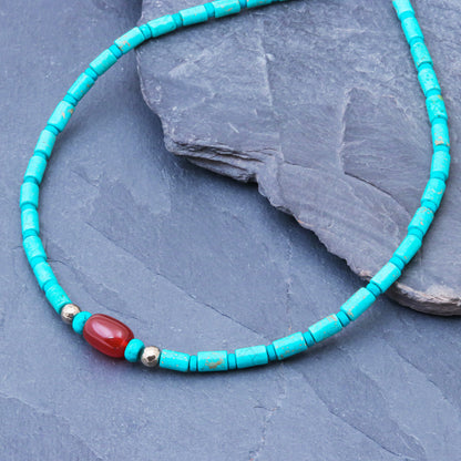 Summer Morning Carnelian and Reconstituted Turquoise Beaded Necklace