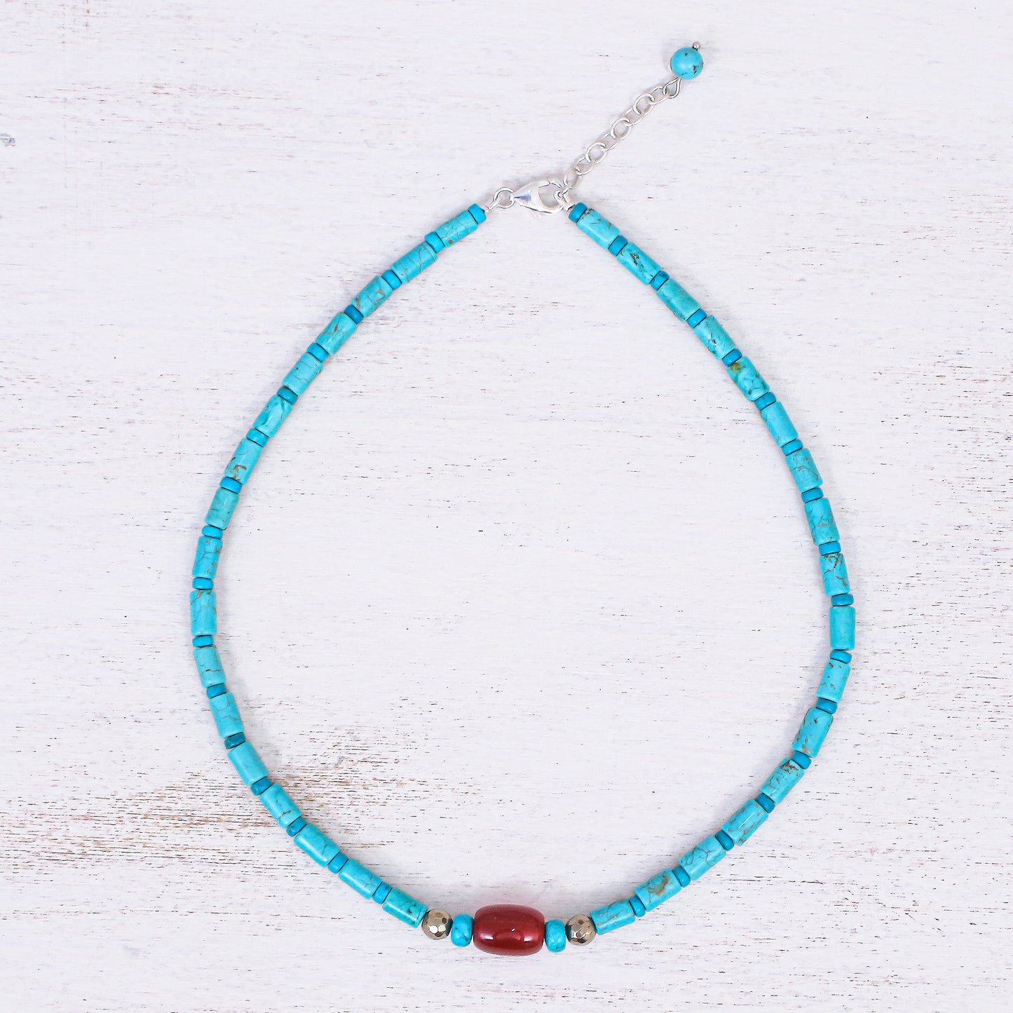 Summer Morning Carnelian and Reconstituted Turquoise Beaded Necklace