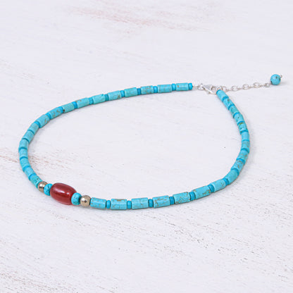 Summer Morning Carnelian and Reconstituted Turquoise Beaded Necklace