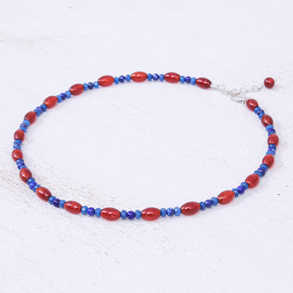 Candy Luck Handmade Carnelian and Lapis Lazuli Beaded Necklace