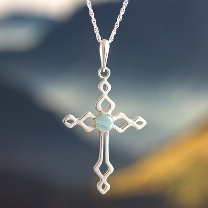 Faith and Devotion Sterling Silver and Opal Cross Necklace