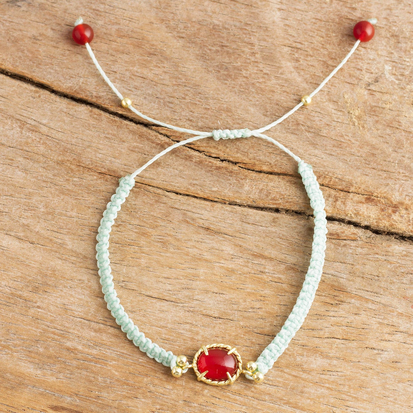 Sweet Diversion in Aqua Aqua Macrame Carnelian Bracelet with 24k Gold