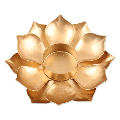 Golden Lotus Glow Gold Finish Steel Lotus Blossom Tealight Candleholder