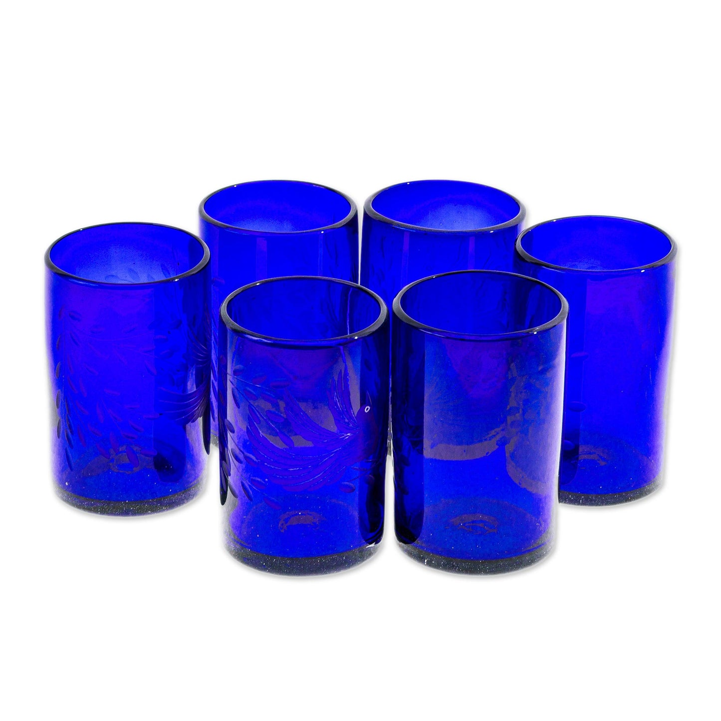 Paloma Azul Etched Blue Blown Glass Tumblers (Set of 6)