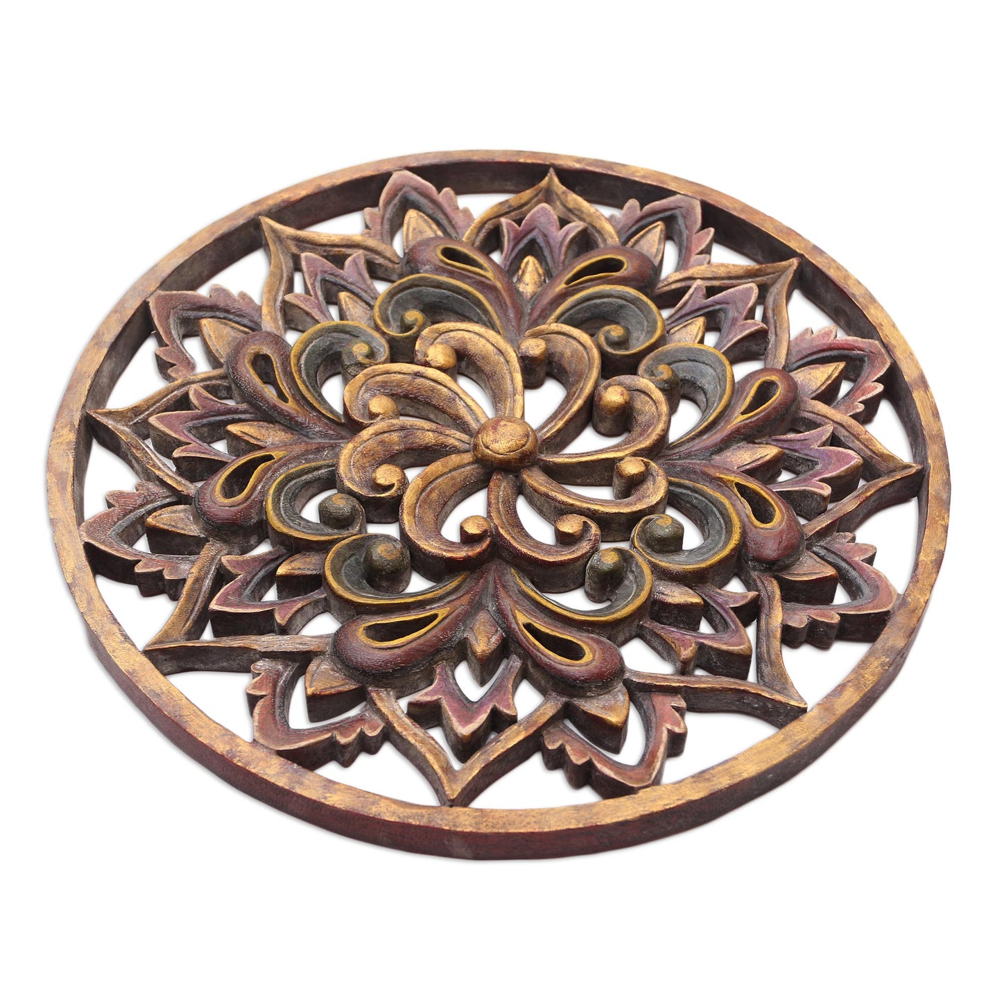 Twilight Flower Hand Carved Suar Wood Floral Relief Panel