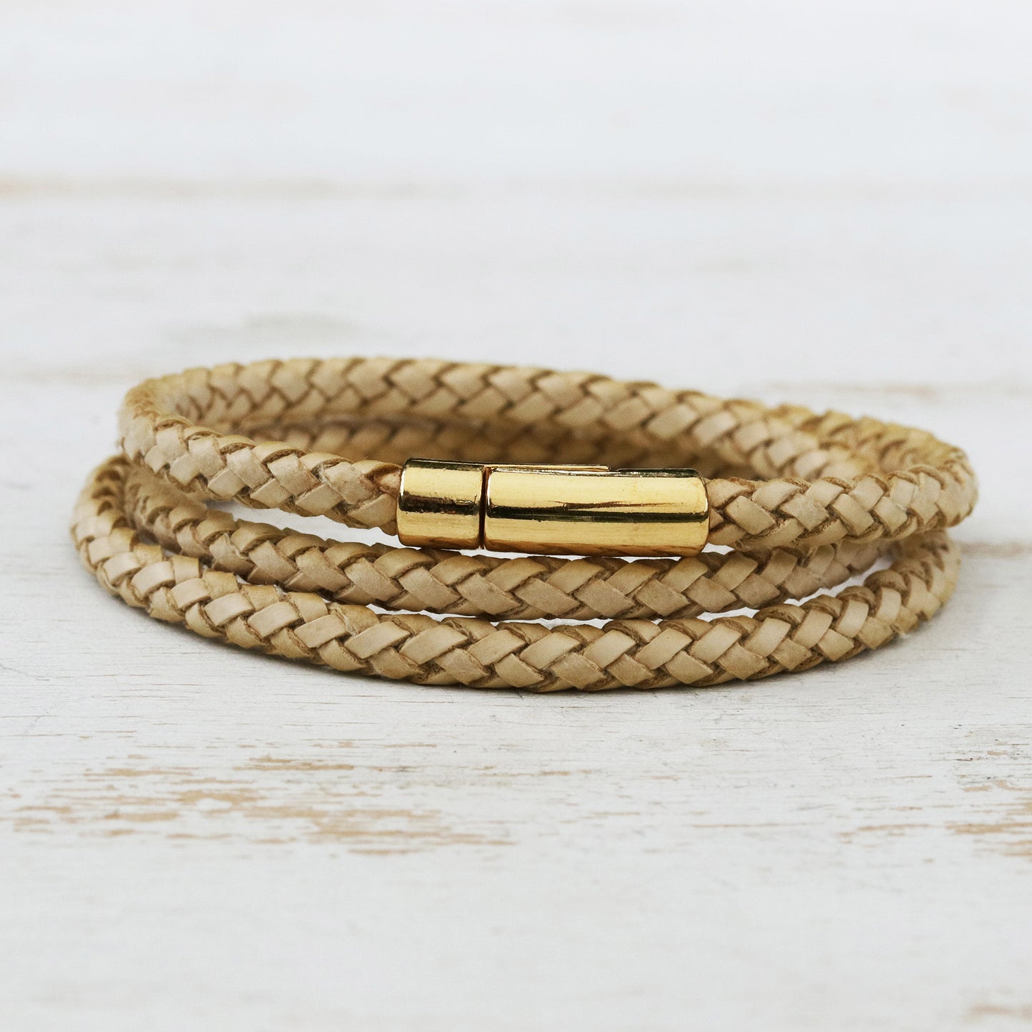 Golden Fortune Natural Leather and 18k Gold Plated Wrap Bracelet