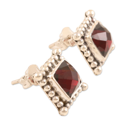 Picture Perfect in Red Checkerboard Faceted Garnet Sterling Silver Stud Earrings