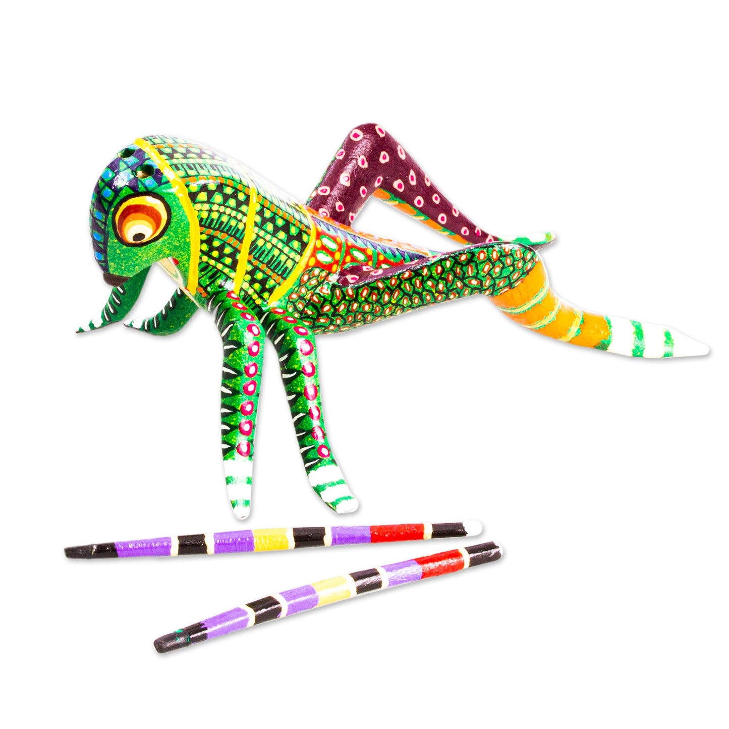 Spry Grasshopper Hand Crafted Grasshopper Alebrije Figurine