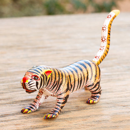 Brilliant Tiger Small Cedar Wood Tiger Alebrije Sculpture