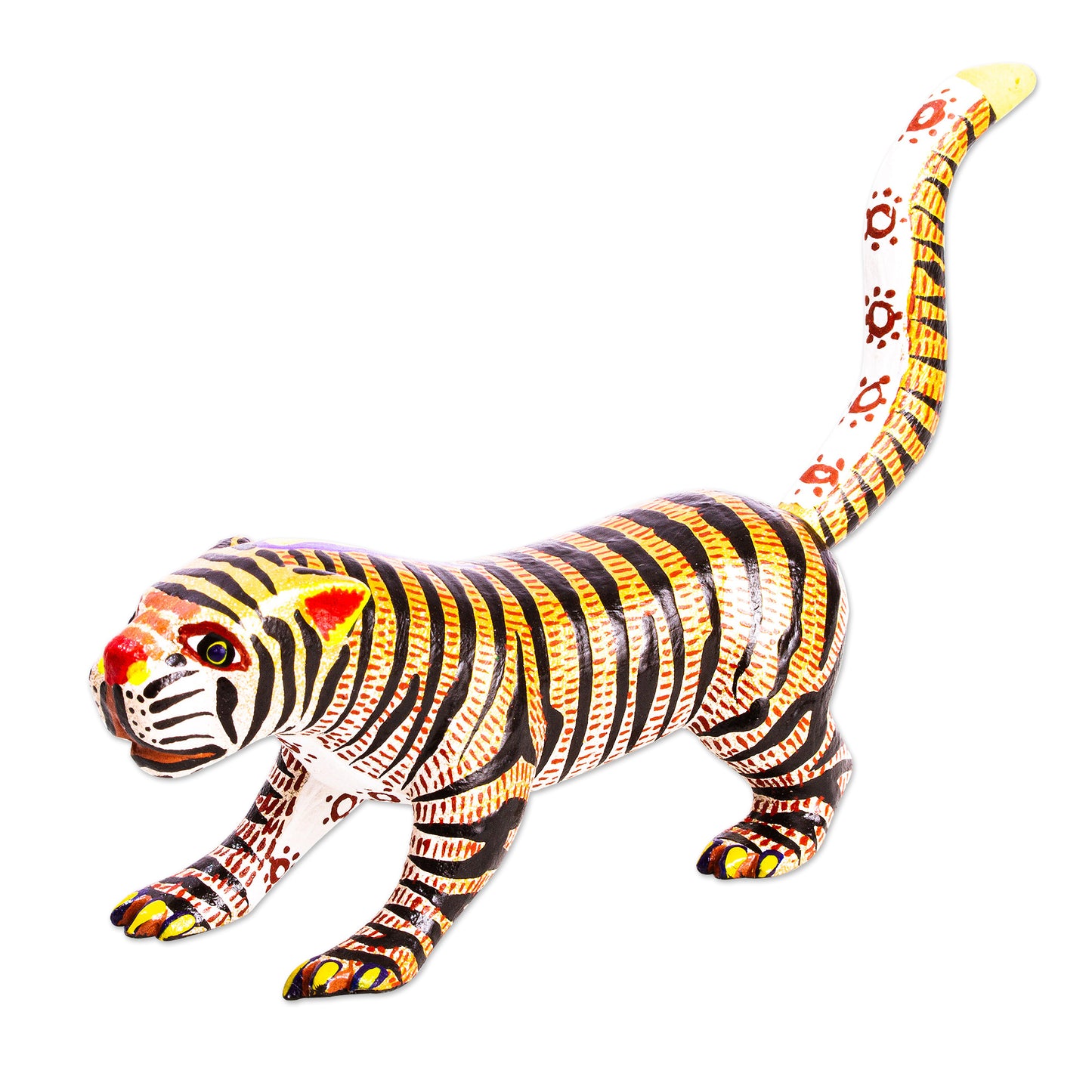 Brilliant Tiger Small Cedar Wood Tiger Alebrije Sculpture