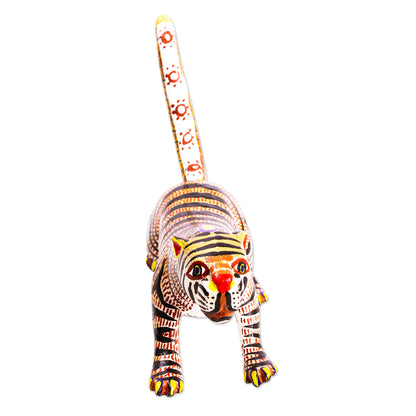 Brilliant Tiger Small Cedar Wood Tiger Alebrije Sculpture