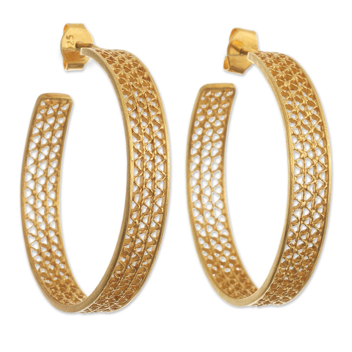 Colonial Intricacy Gold Plated Silver Filigree Half-Hoop Earrings from Peru