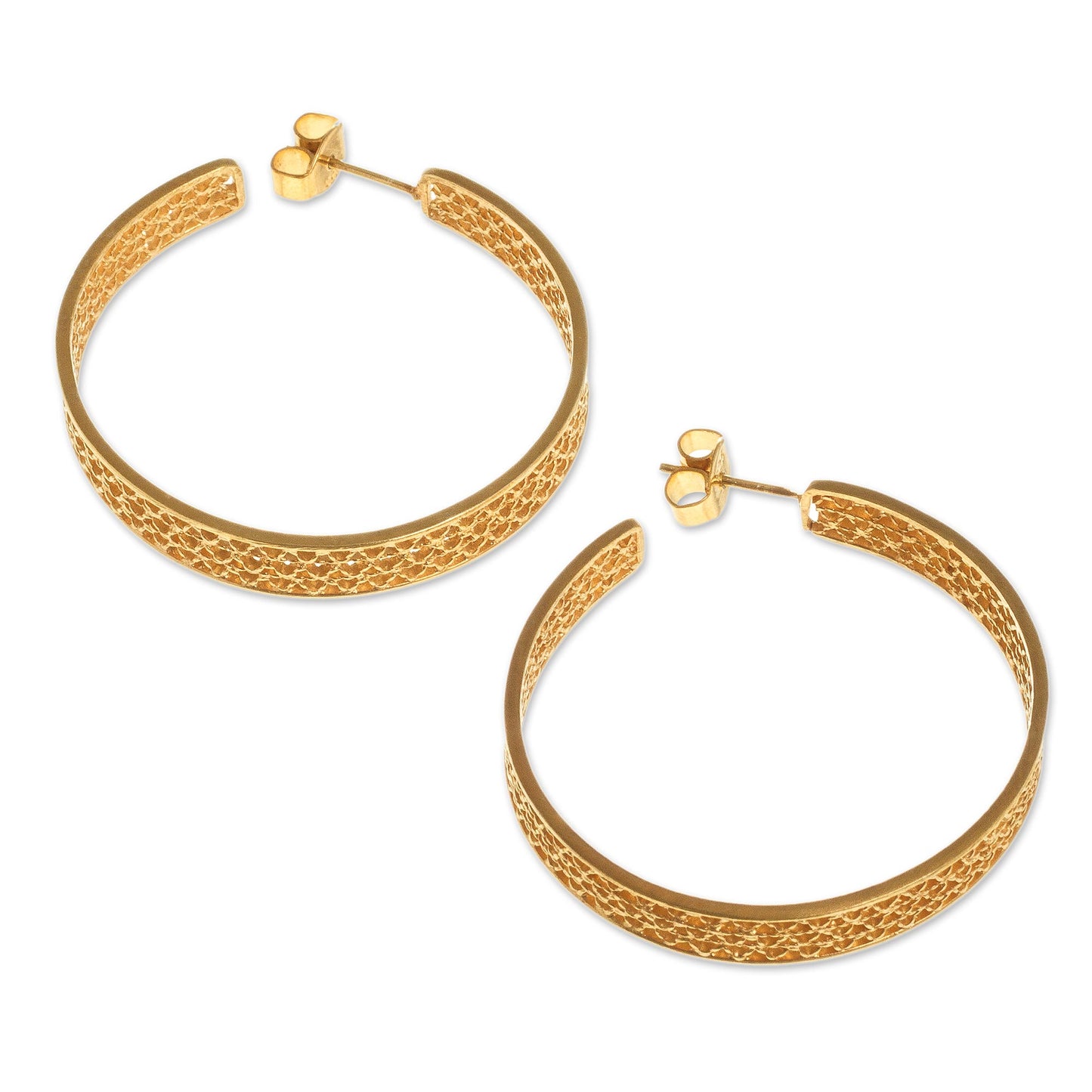 Colonial Intricacy Gold Plated Silver Filigree Half-Hoop Earrings from Peru