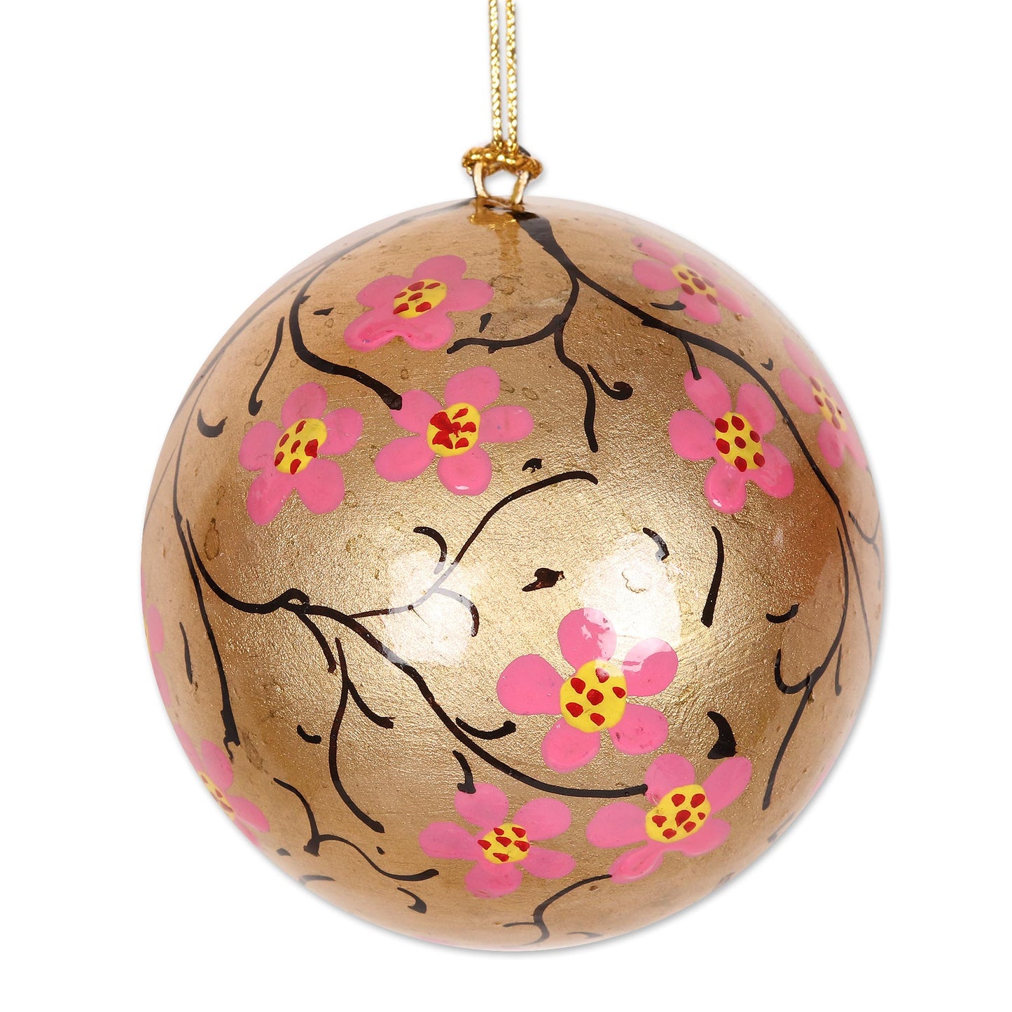 Cherry Blossom Christmas Artisan Crafted Floral Christmas Ornaments ( set of 6)