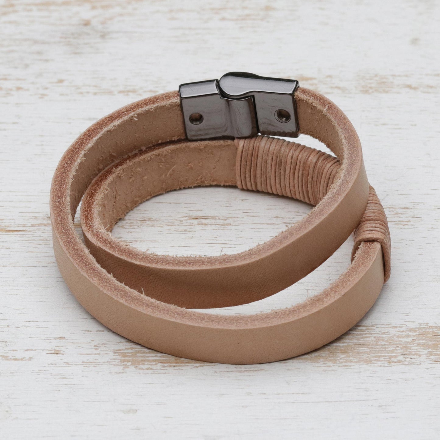 Carioca Chic Wrap Bracelet in Buff-Colored Leather