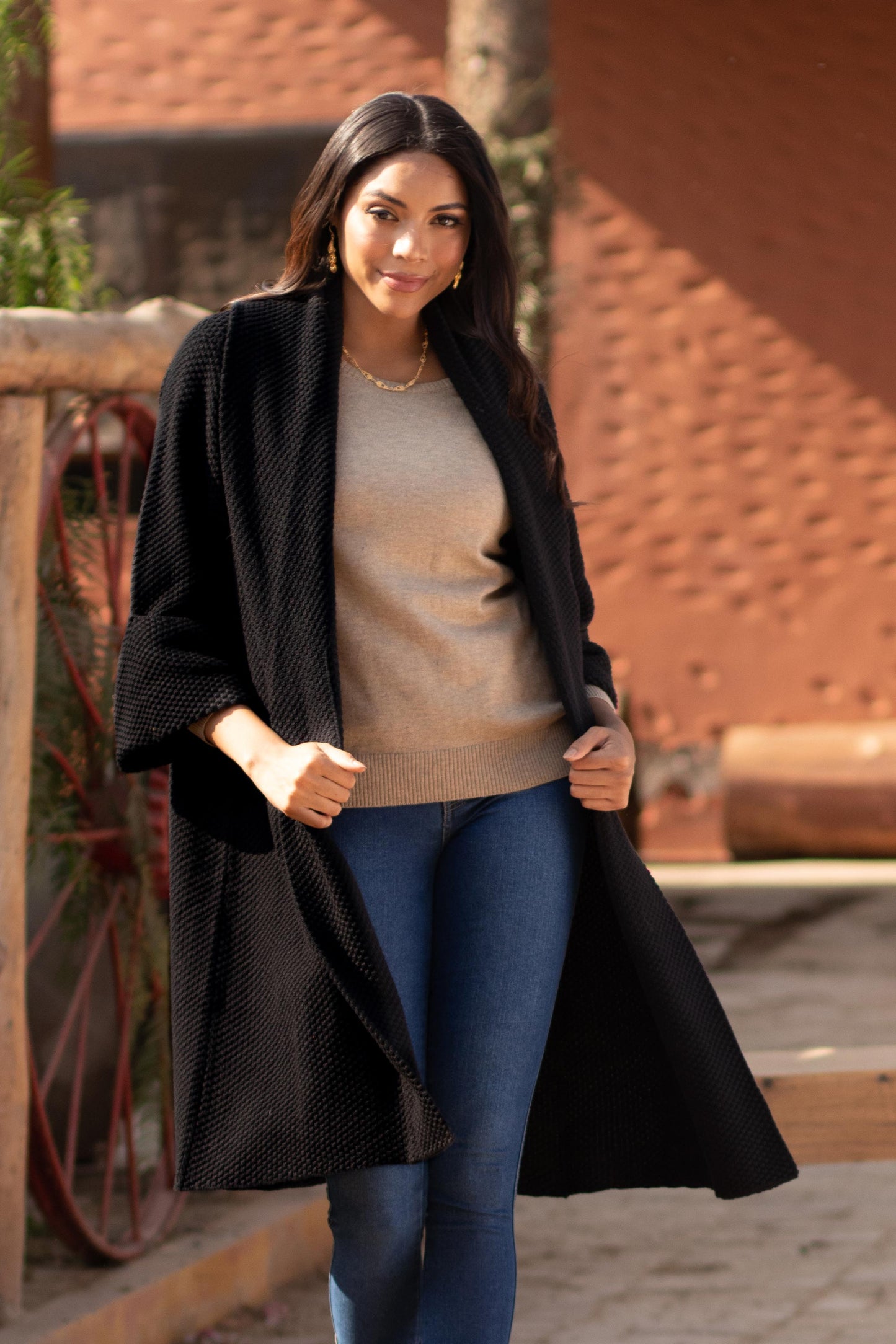 Constant Companion in Black Knit Black Sweater Coat with Belt