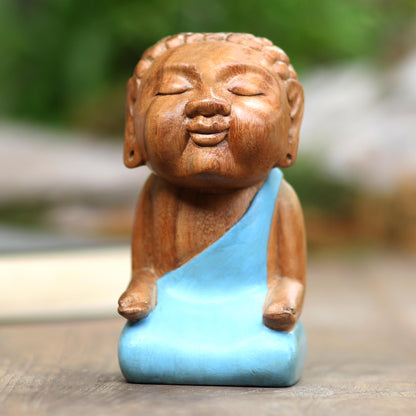 Buddha in Light Blue Hand Carved Buddha Sculpture