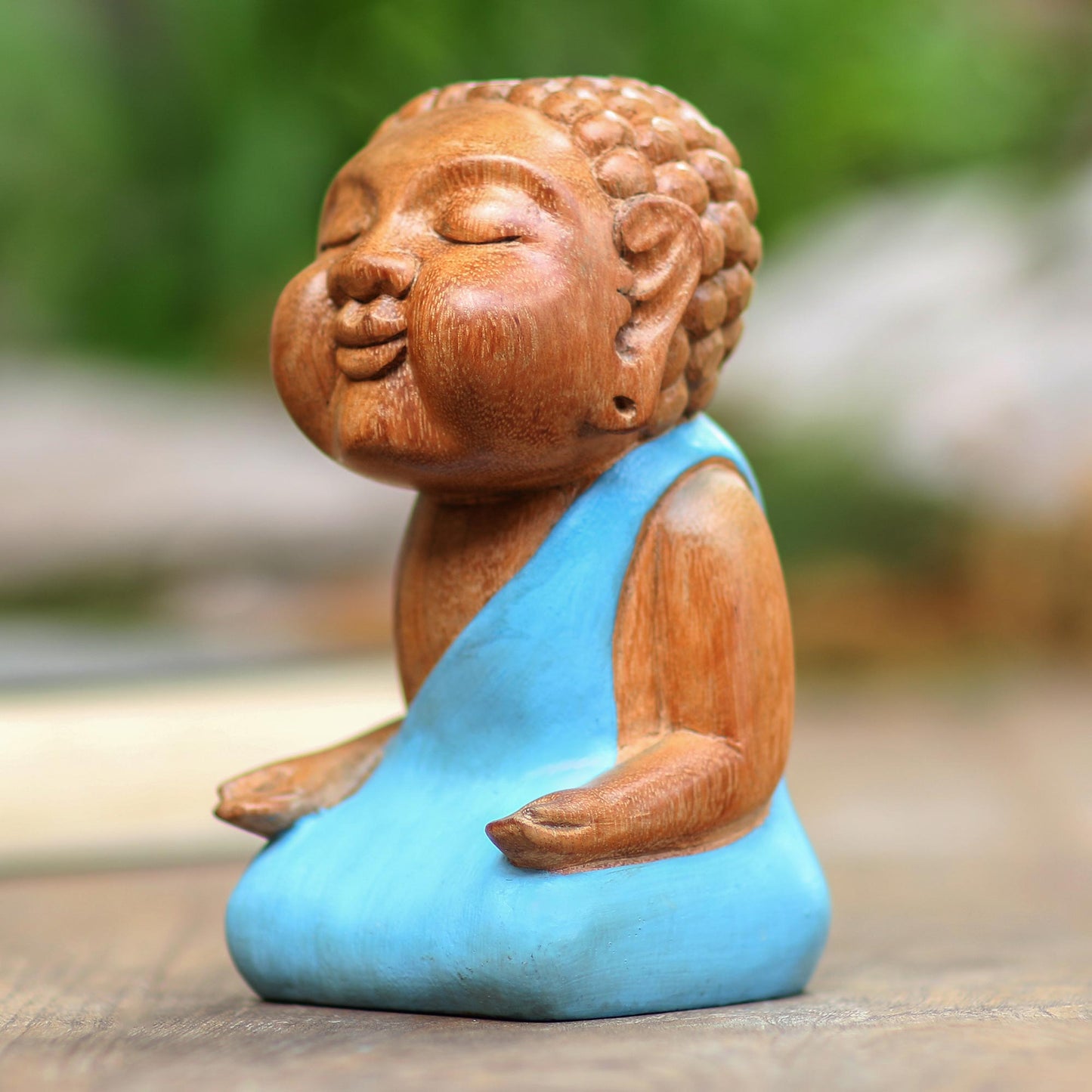 Buddha in Light Blue Hand Carved Buddha Sculpture