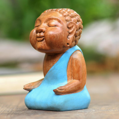 Buddha in Light Blue Hand Carved Buddha Sculpture