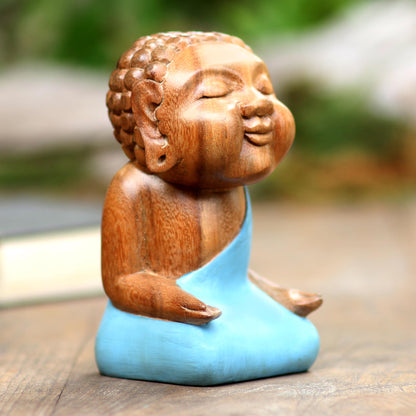 Buddha in Light Blue Hand Carved Buddha Sculpture