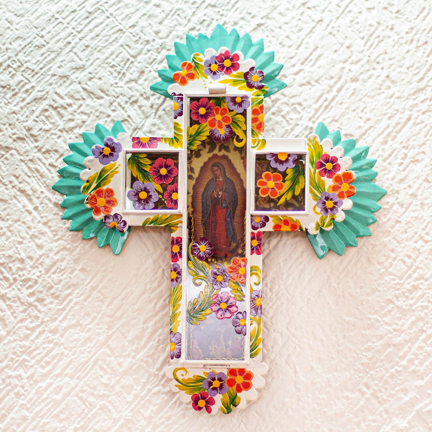 Blessed Virgin Blessed Virgin Tin and Glass Wall Cross Art