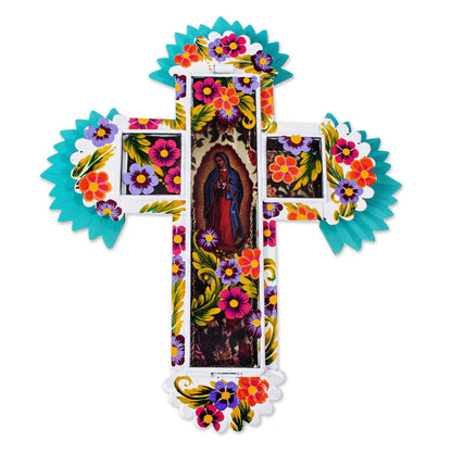 Blessed Virgin Blessed Virgin Tin and Glass Wall Cross Art