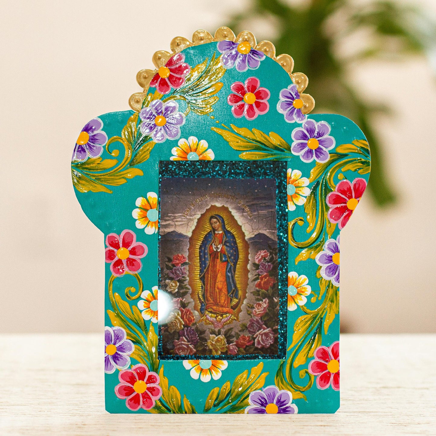 Roses for Guadalupe Handcrafted Virgin of Guadalupe Tin Plaque or Photo Frame