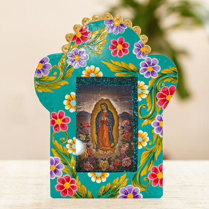 Roses for Guadalupe Handcrafted Virgin of Guadalupe Tin Plaque or Photo Frame