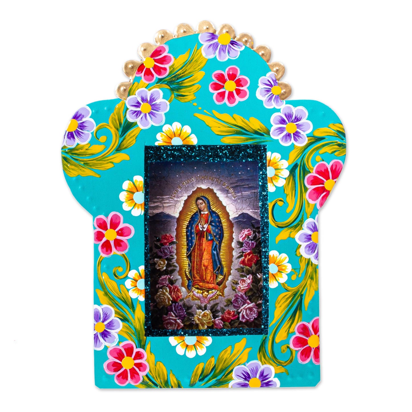 Roses for Guadalupe Handcrafted Virgin of Guadalupe Tin Plaque or Photo Frame