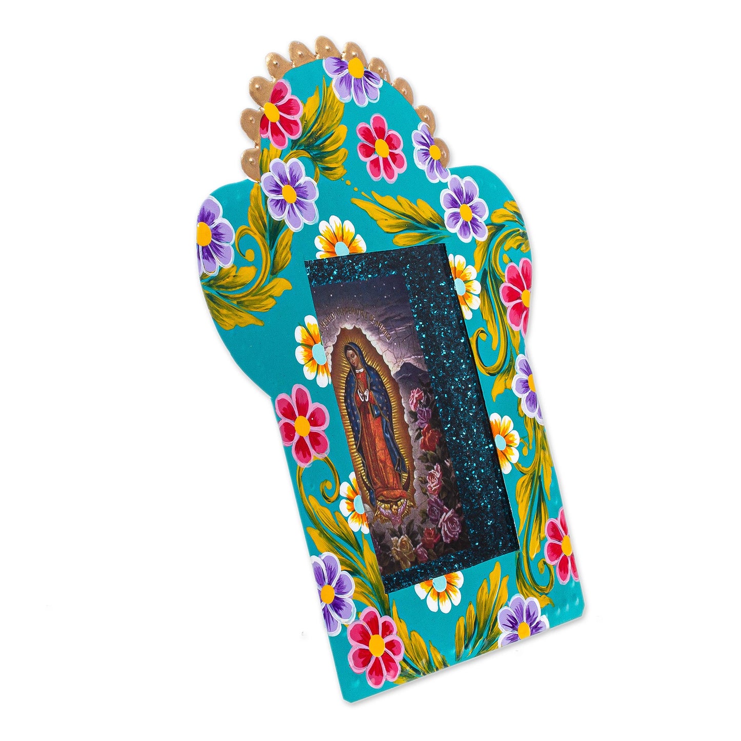 Roses for Guadalupe Handcrafted Virgin of Guadalupe Tin Plaque or Photo Frame