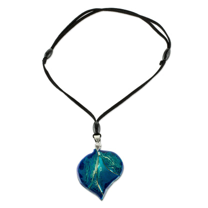 Blue Leaf Unique Fused Glass Leaf Necklace