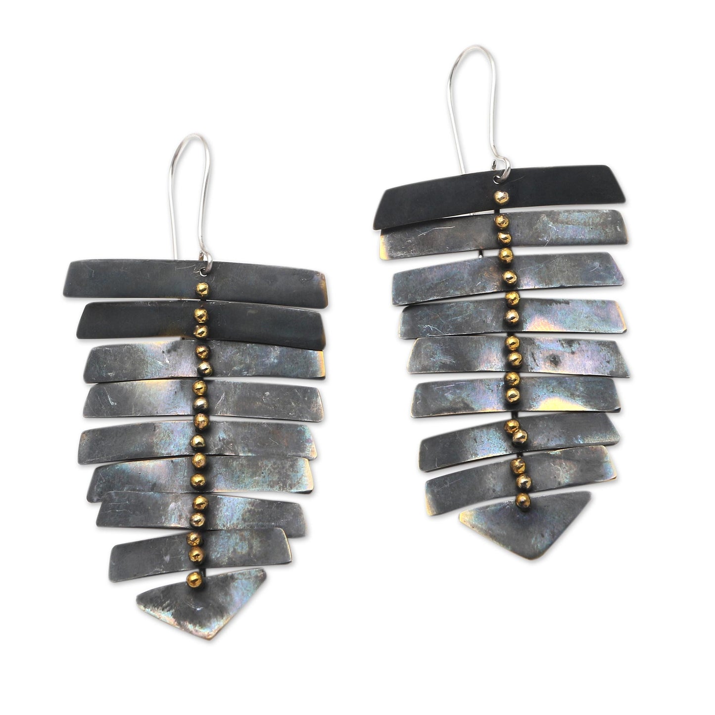 Graduated Bars Balinese Brass Dangle Earrings on Stainless Steel Hooks