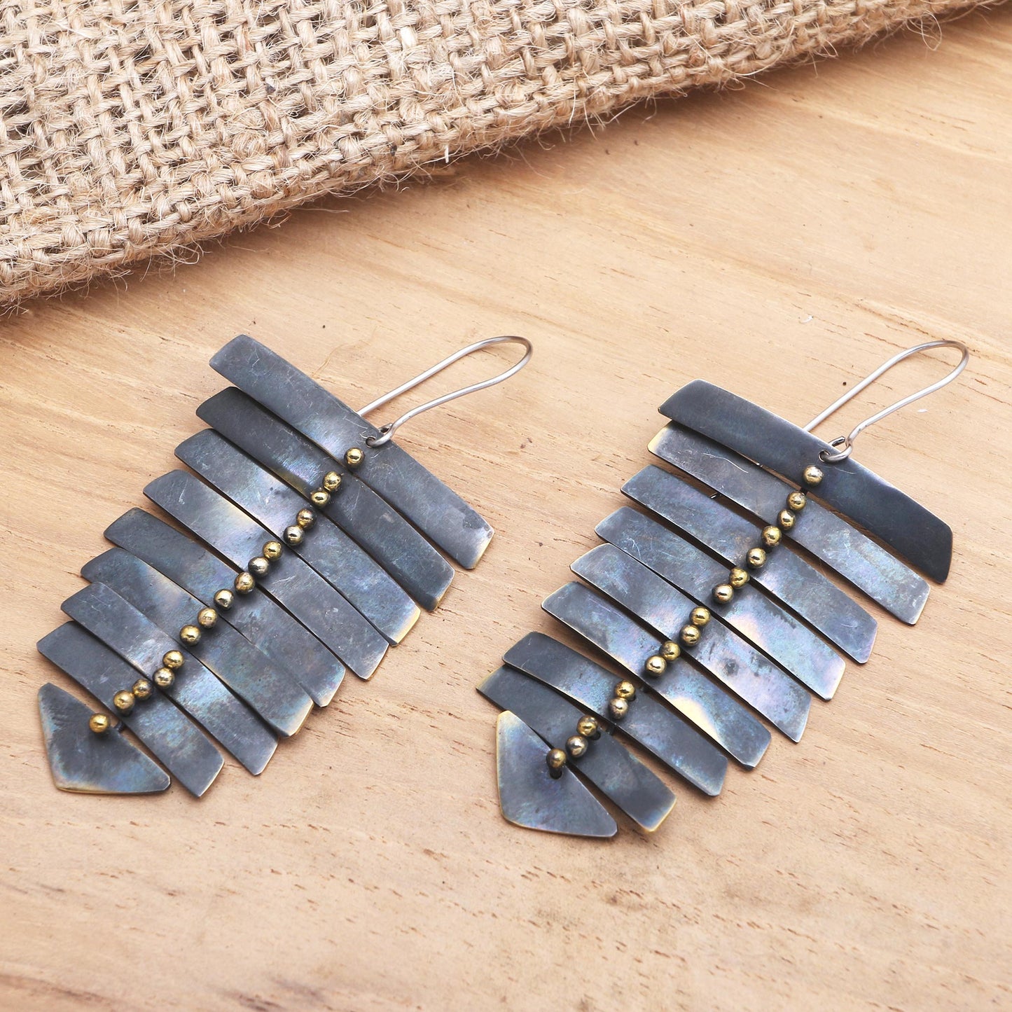 Graduated Bars Balinese Brass Dangle Earrings on Stainless Steel Hooks